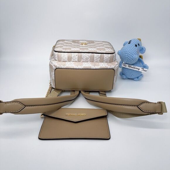 Michael Kors Maisie Extra-Small Logo 2-in-1 Backpack Camel Chain Cardcase Wallet - Picture 6 of 13